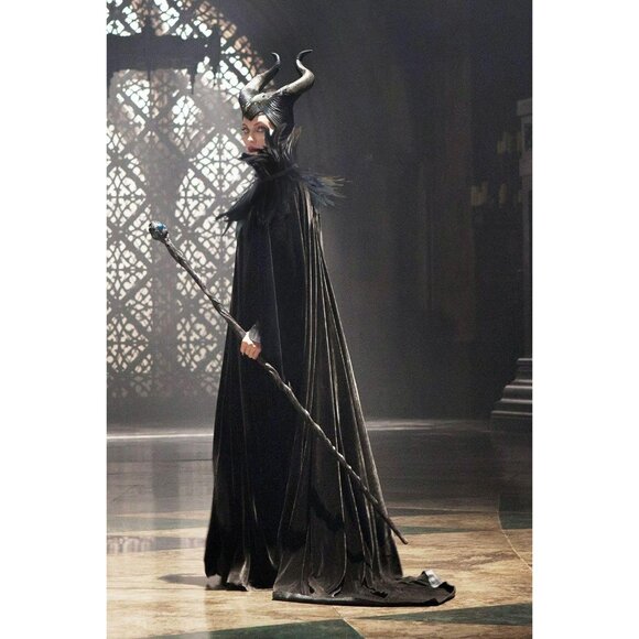 Women Black Witch Raven Costume Halloween Feather Shawl Mesh Cape with Horns Set - Picture 2 of 7